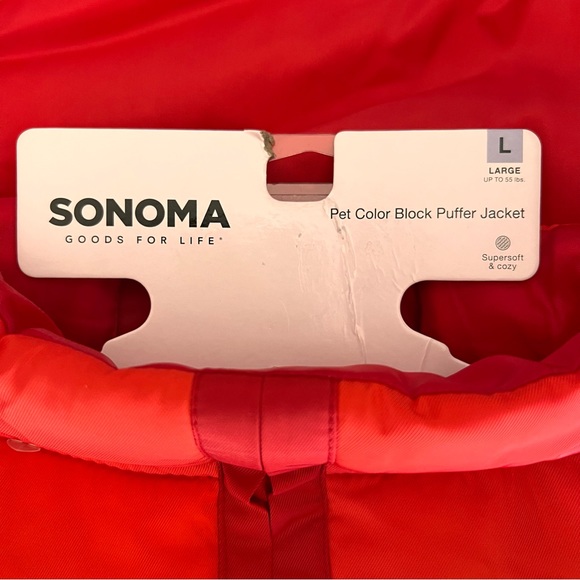 Sonoma NWT Pet Color Block Puffer Jacket L (Up To 55lbs) Color Red Two Tone - Picture 2 of 11